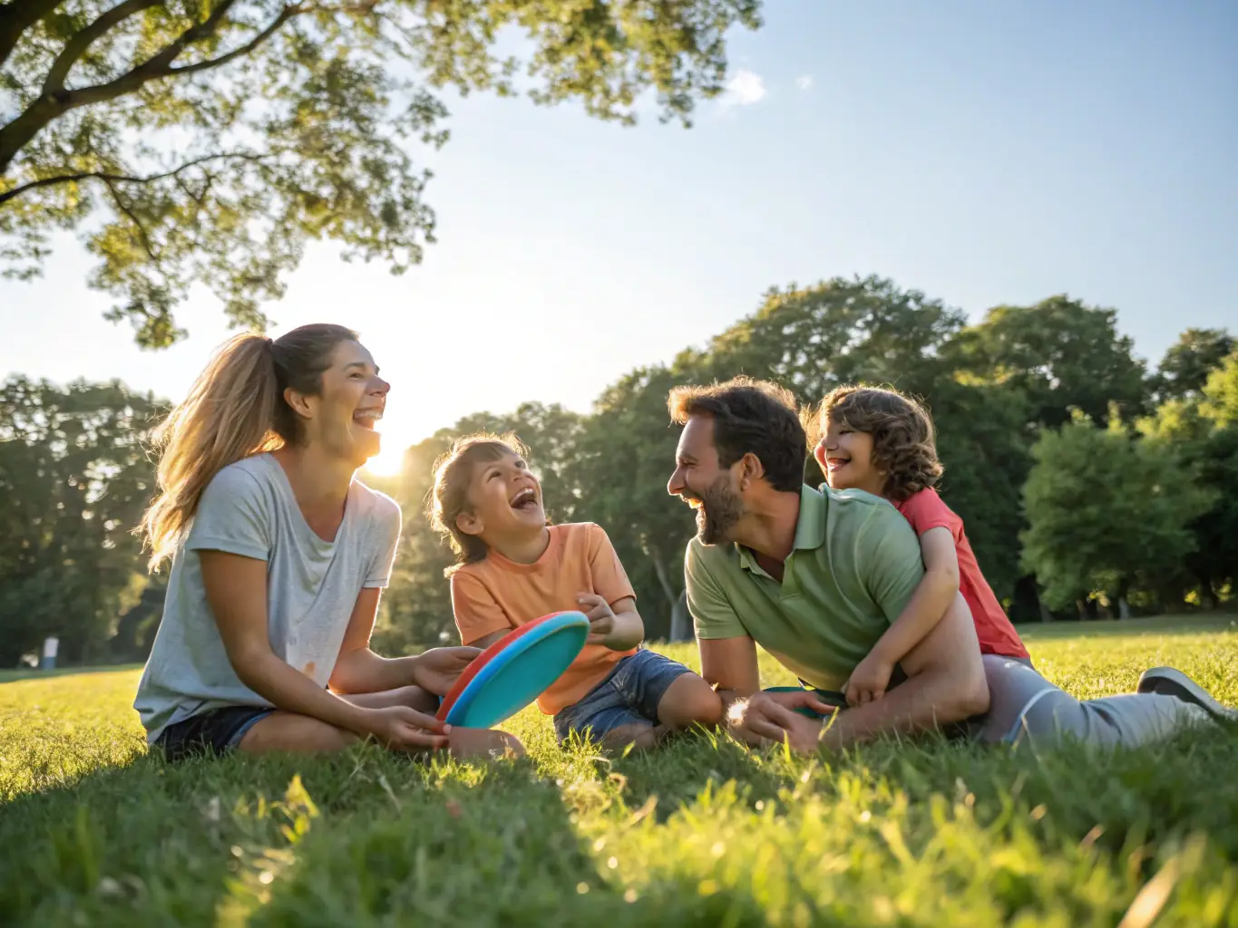 A vibrant image showing a family laughing and playing together in a park, representing the energy and connection that NovaLife360 aims to foster.